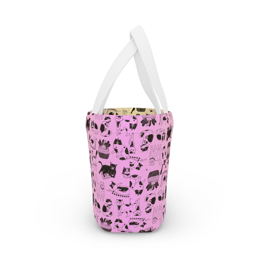 Cat Pattern Lunch Bag — Pastel Gradient Cute Kitty Tote for School & Work