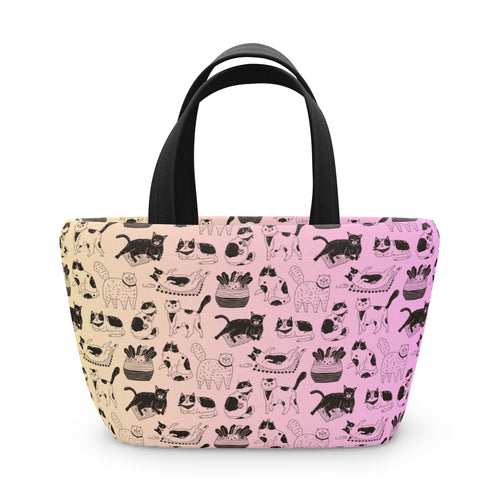 Cat Pattern Lunch Bag — Pastel Gradient Cute Kitty Tote for School & Work