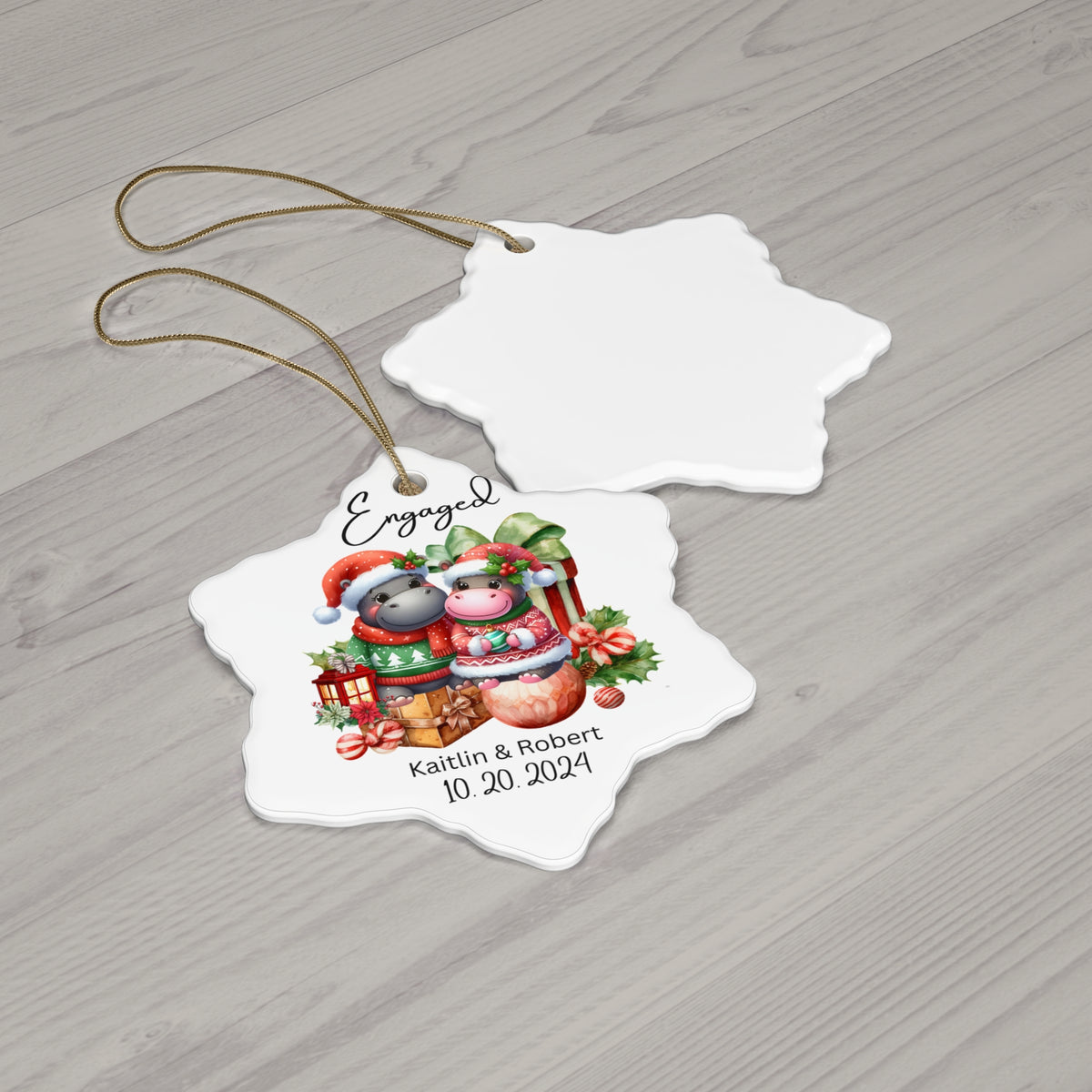 Custom Hippopotamus Couple Ornament — Personalized couple Christmas Keepsake gift
