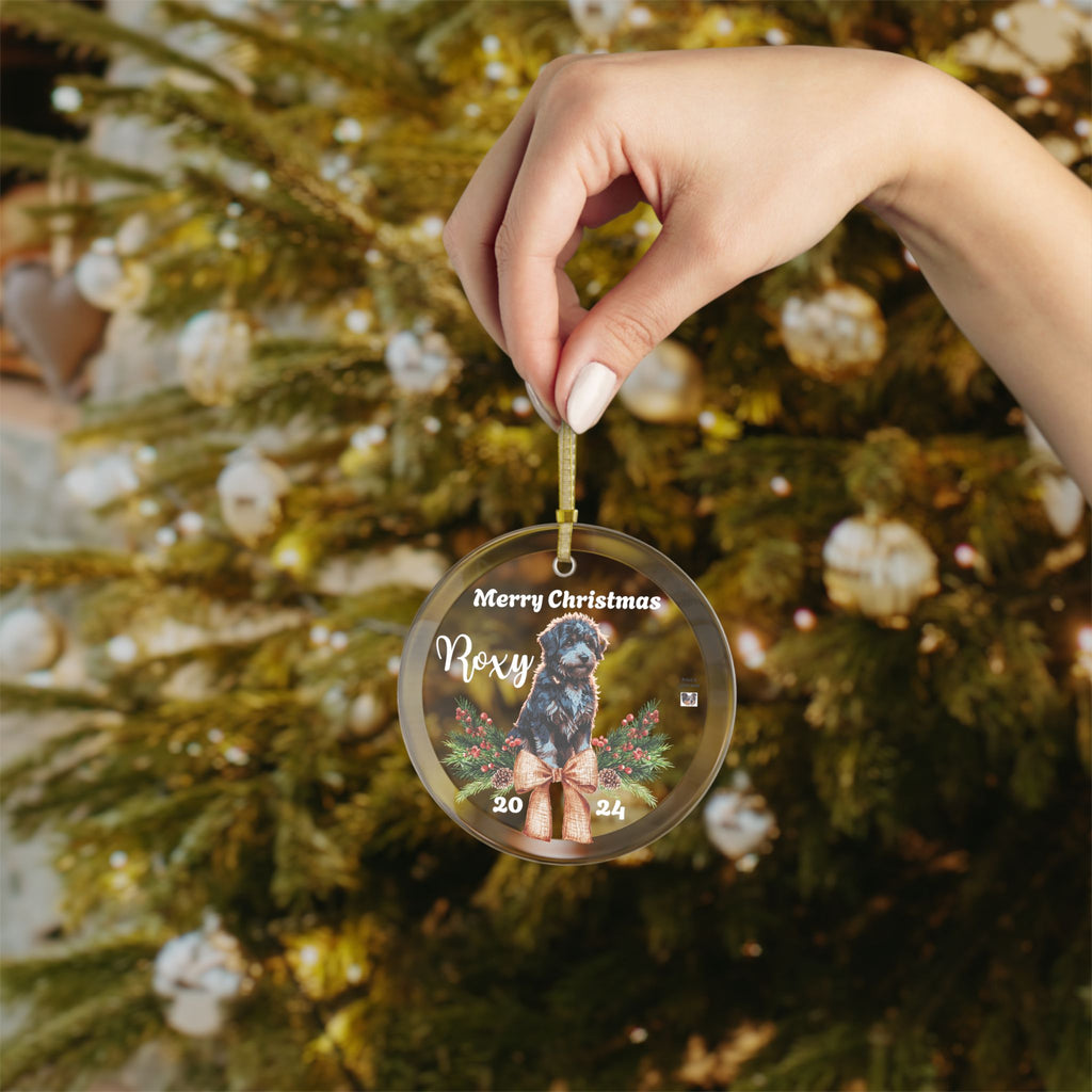 Personalized Aussiedoodle Dog Glass Christmas Ornaments Gift for Aussie doodle Mom Custom Dog Name Doodles Christmas tree decoration for Dad