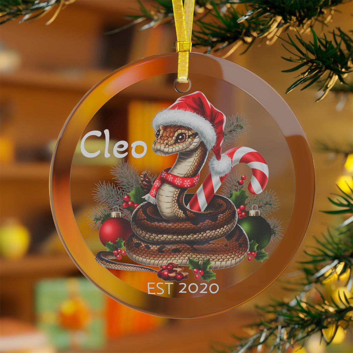 Personalized Reptile Snake Christmas Ornament First Christmas Zoologist Gift, Custom Snake Lover Festive Holiday Decor