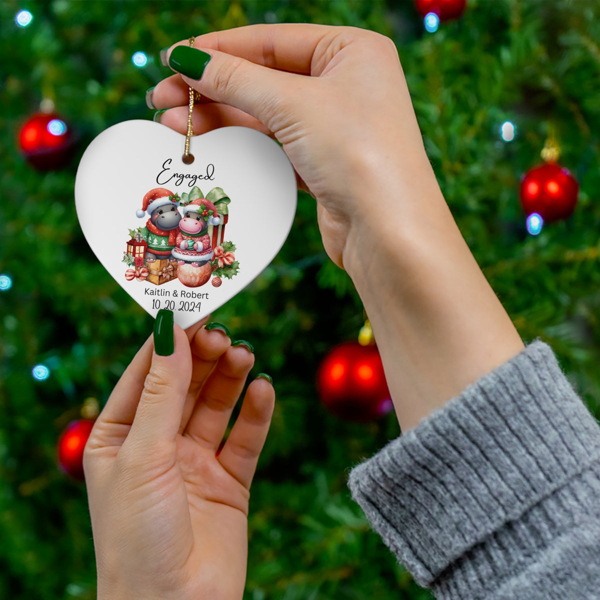 Custom Hippopotamus Couple Ornament — Personalized couple Christmas Keepsake gift