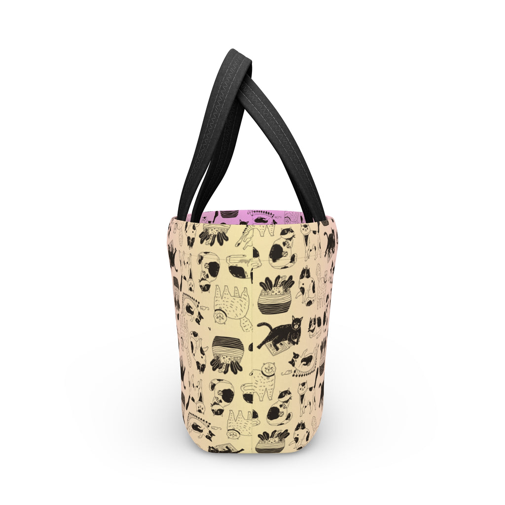 Cat Pattern Lunch Bag — Pastel Gradient Cute Kitty Tote for School & Work