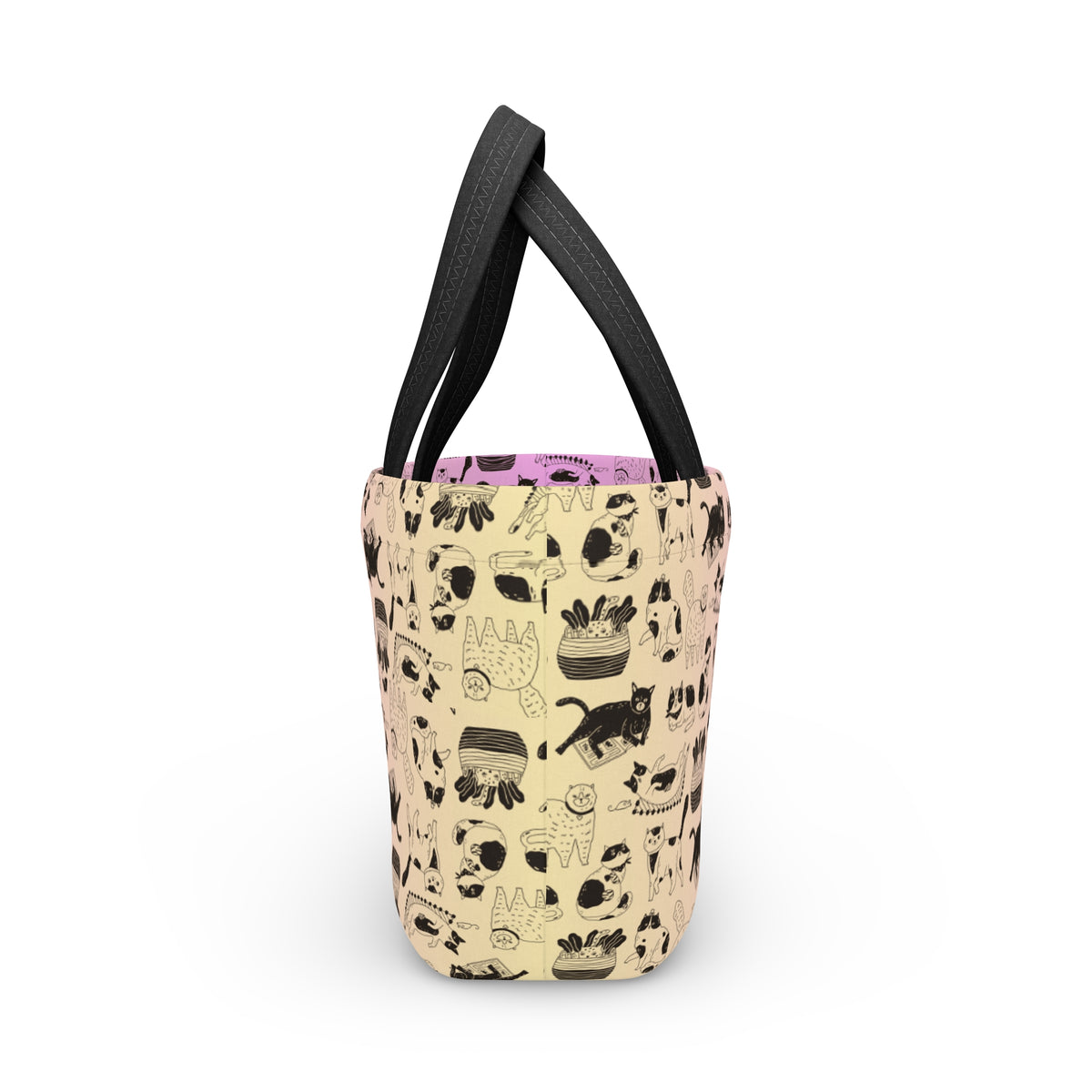 Cat Pattern Lunch Bag — Pastel Gradient Cute Kitty Tote for School & Work