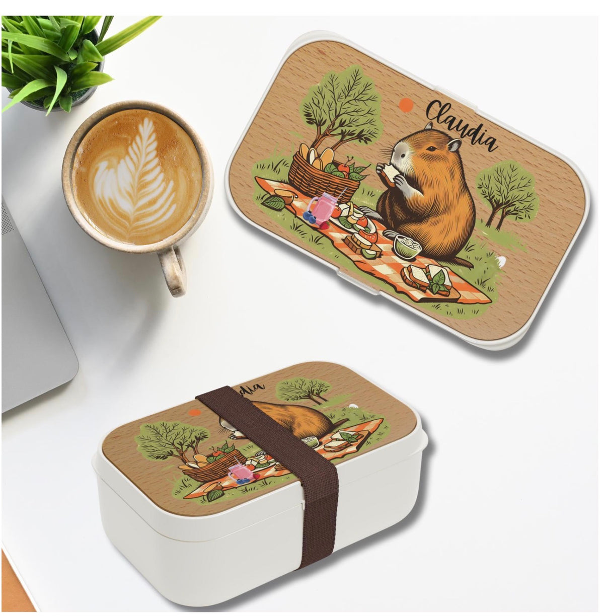 Personalized Capybara Picnic Bento Lunch Box — Custom Name Eco-Friendly Kids & Adult Lunchbox