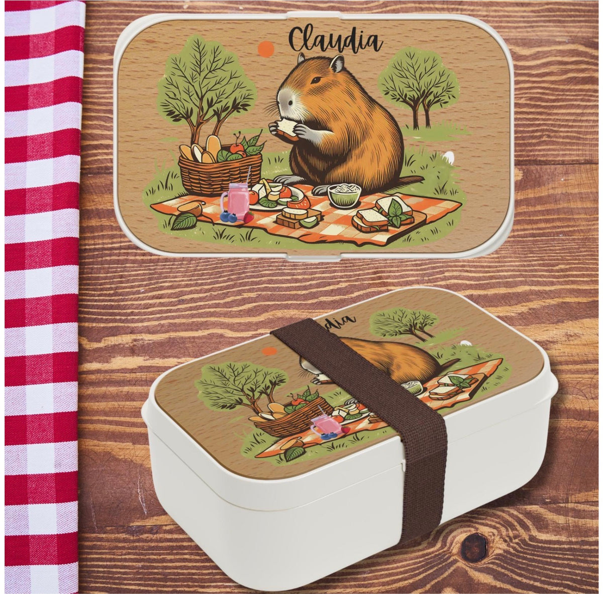Personalized Capybara Picnic Bento Lunch Box — Custom Name Eco-Friendly Kids & Adult Lunchbox