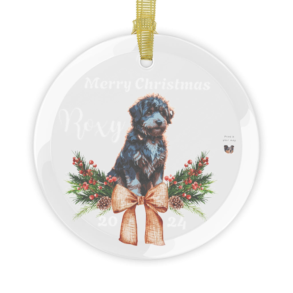 Personalized Aussiedoodle Dog Glass Christmas Ornaments Gift for Aussie doodle Mom Custom Dog Name Doodles Christmas tree decoration for Dad