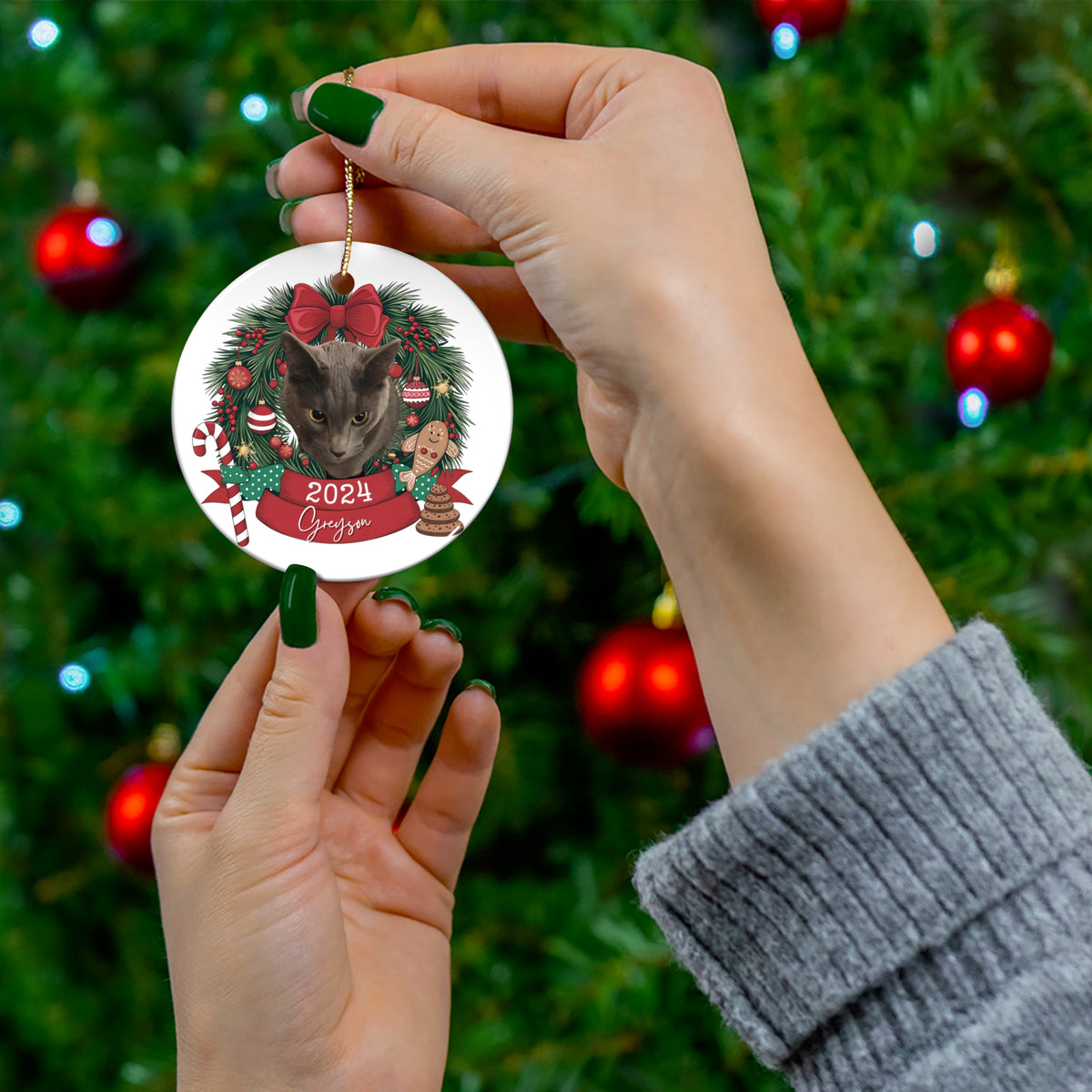 Custom Cat Photo Portrait Ornament Gift for kitten Lover