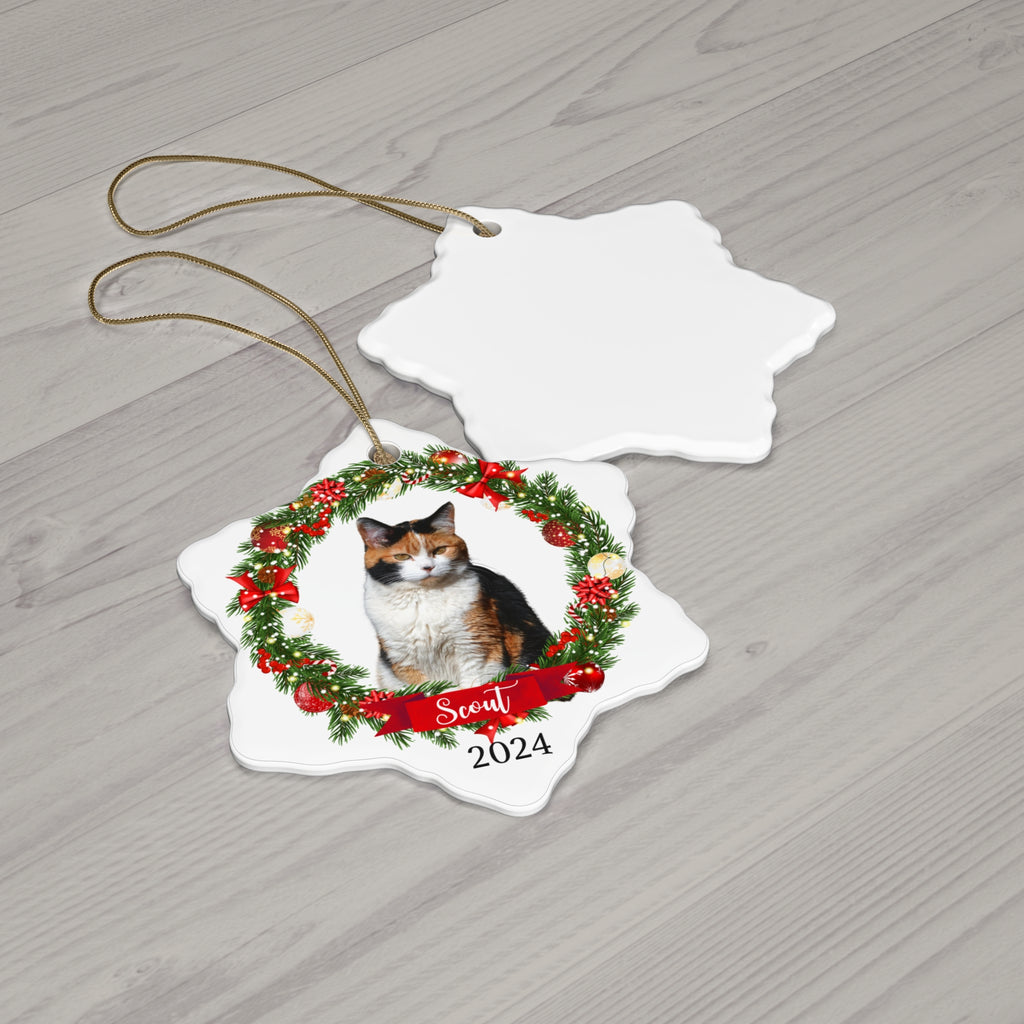 Personalized 2024 Ceramic Christmas Ornament — Custom Pet Photo with Wreath