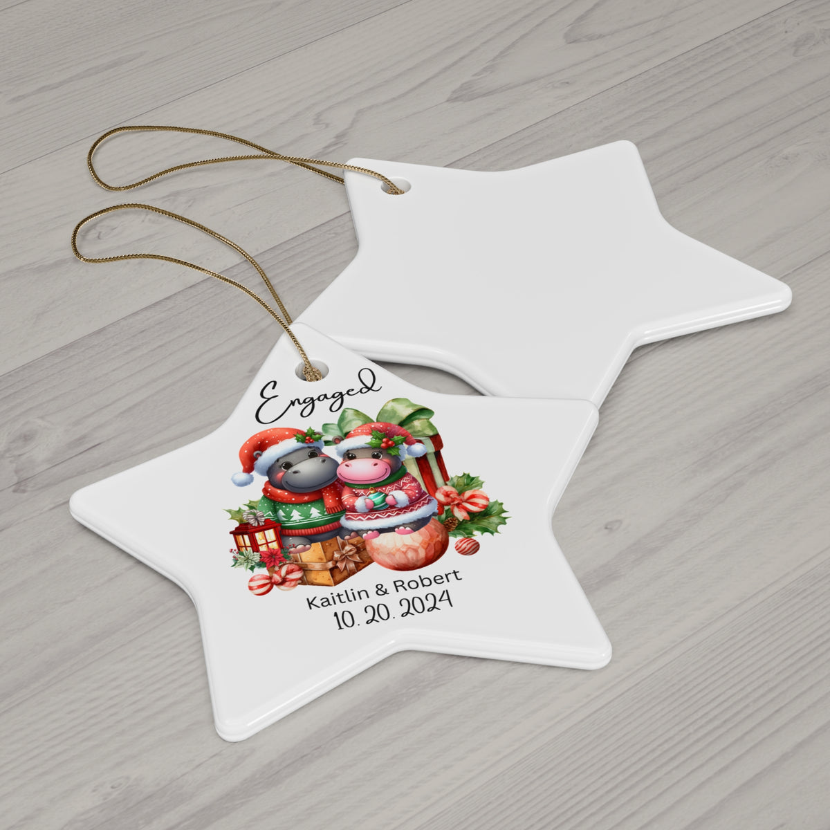 Custom Hippopotamus Couple Ornament — Personalized couple Christmas Keepsake gift