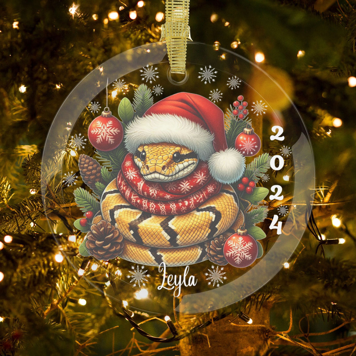 Personalized Name Snake Mom Dad Christmas Ornament Custom Reptile Gifts for Zoologist Anaconda with Name for Snake Lover Holiday Decoration