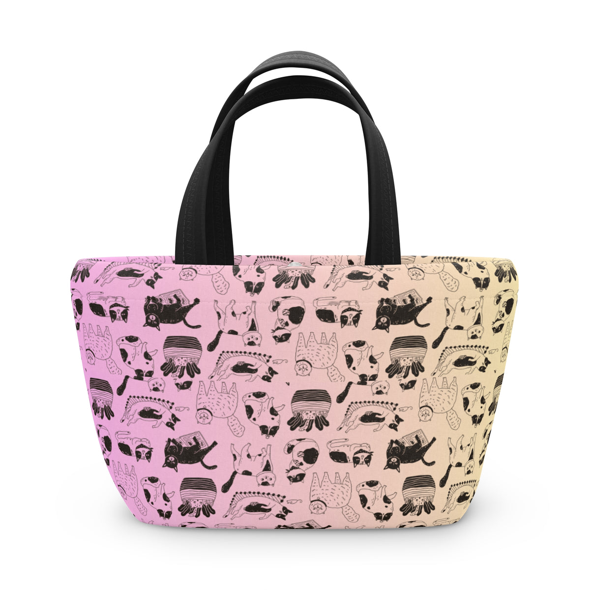 Cat Pattern Lunch Bag — Pastel Gradient Cute Kitty Tote for School & Work