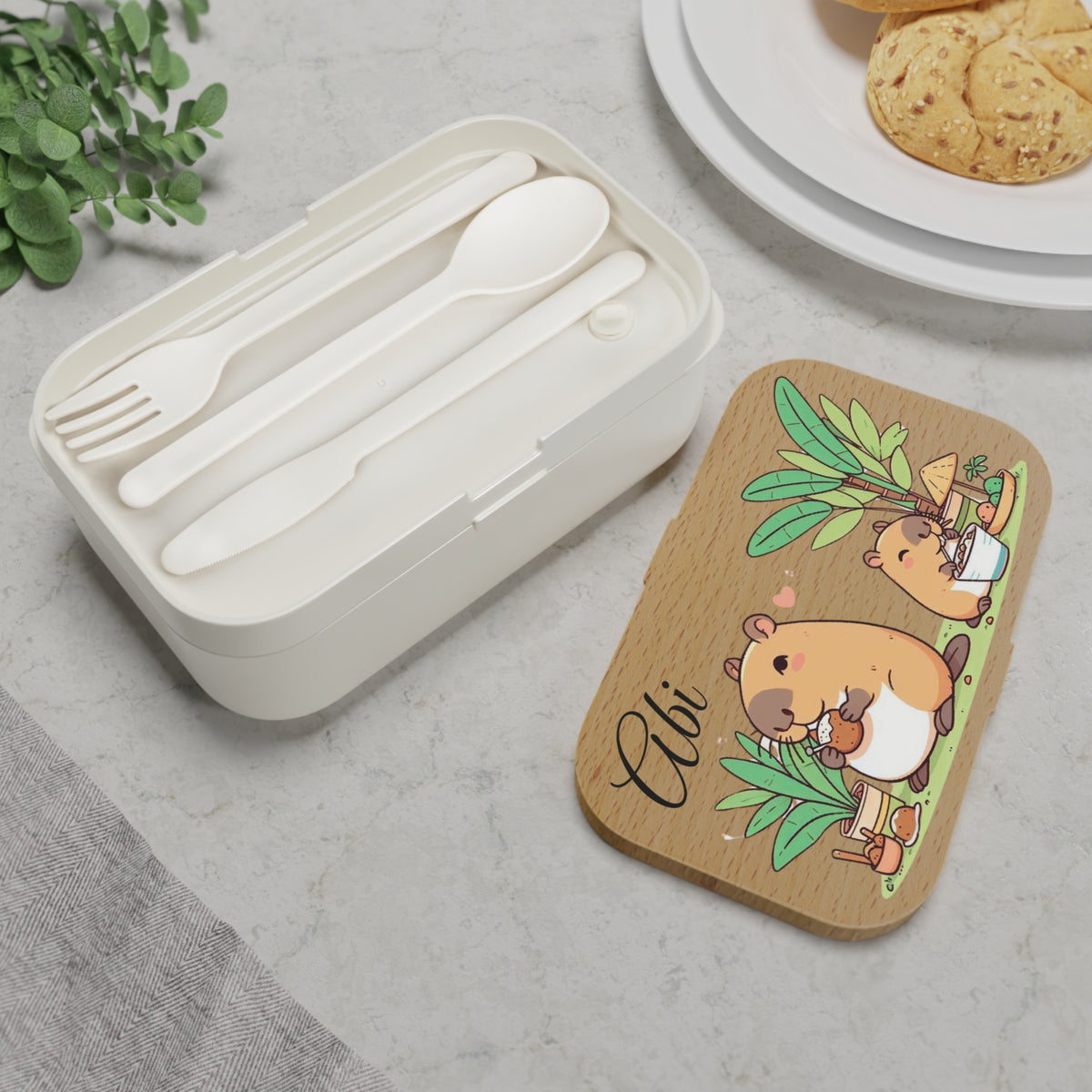 Cute Personalized Capybara Bento box for coworker - Custom Name Rodent Lunch Box Gift for Kids and Adults