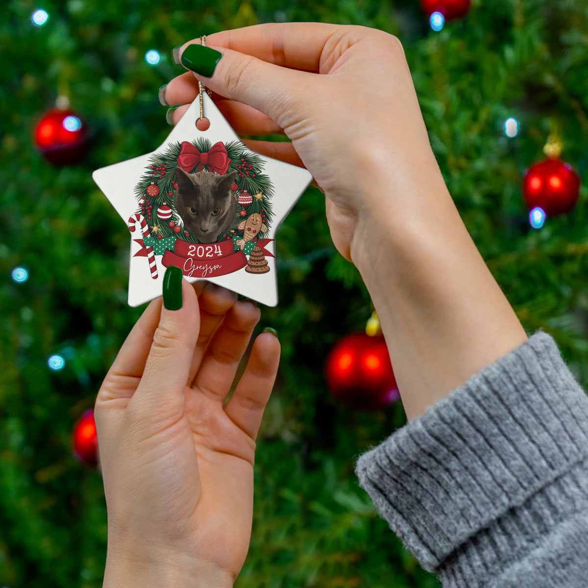 Custom Cat Photo Portrait Ornament Gift for kitten Lover