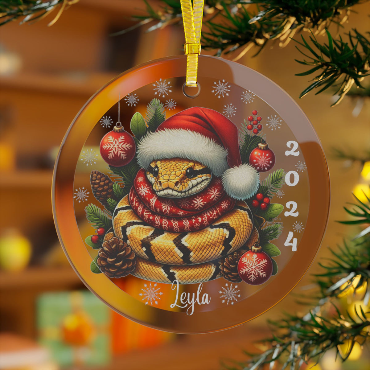 Personalized Name Snake Mom Dad Christmas Ornament Custom Reptile Gifts for Zoologist Anaconda with Name for Snake Lover Holiday Decoration