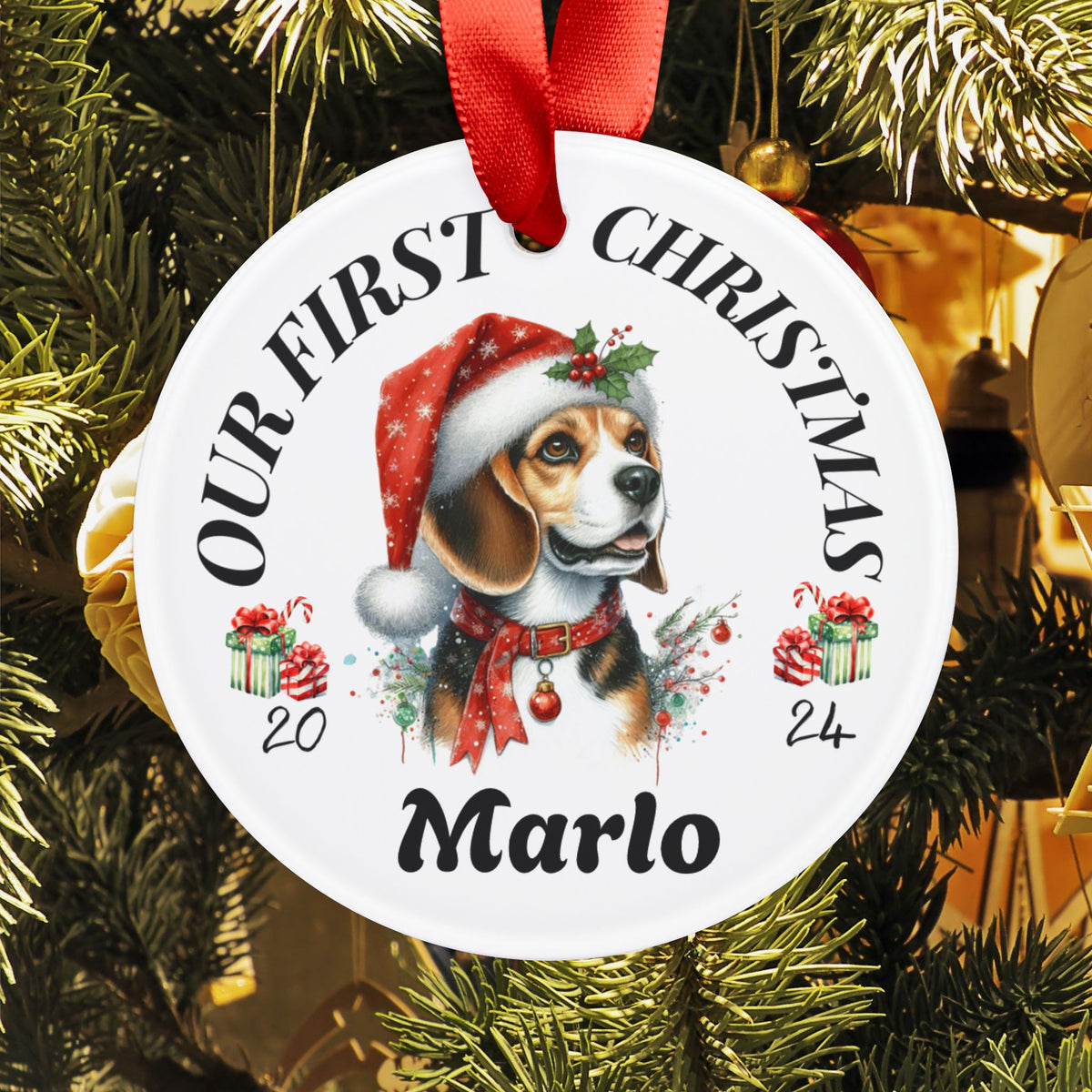 Custom Beagle Dog mom Christmas Ornament 2024 for Dog Lover Personalized Beagle Dog Family Gift Ornament Dog Memorial Gift, Pet Loss