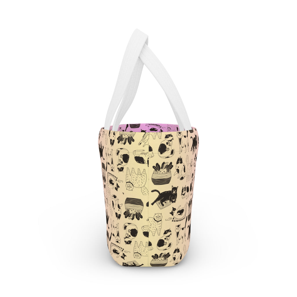 Cat Pattern Lunch Bag — Pastel Gradient Cute Kitty Tote for School & Work