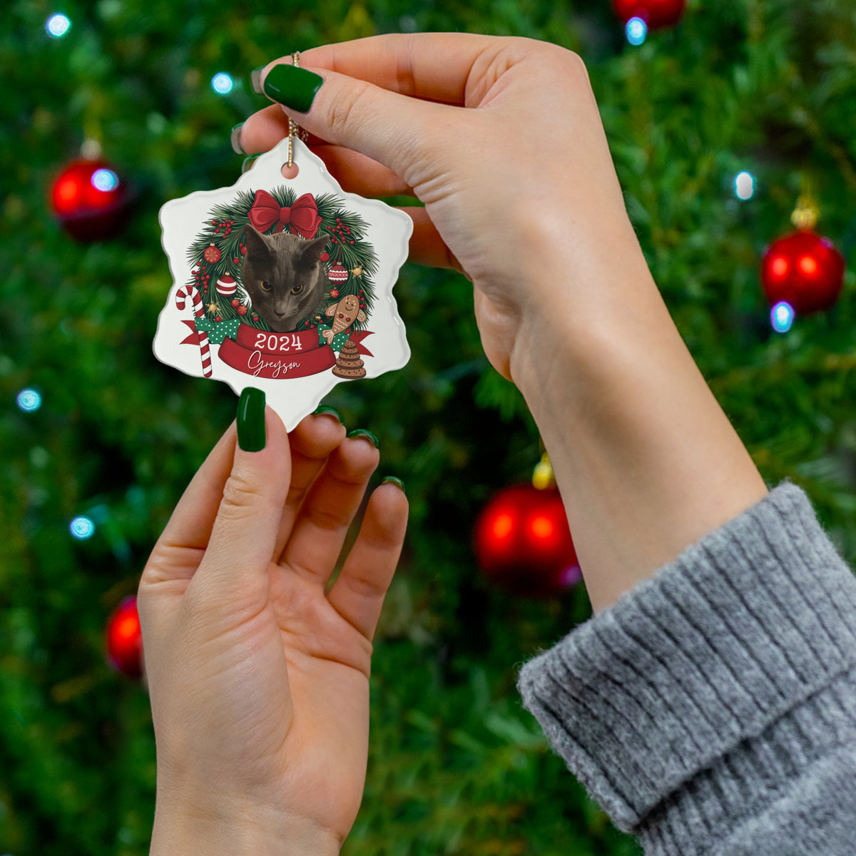 Custom Cat Photo Portrait Ornament Gift for kitten Lover