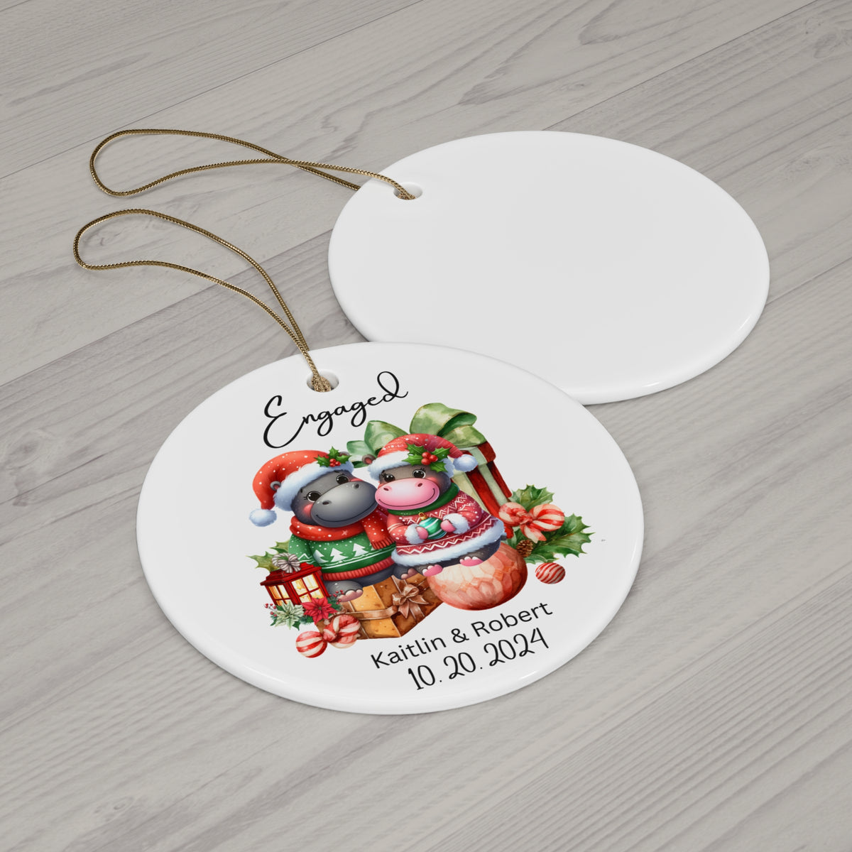 Custom Hippopotamus Couple Ornament — Personalized couple Christmas Keepsake gift