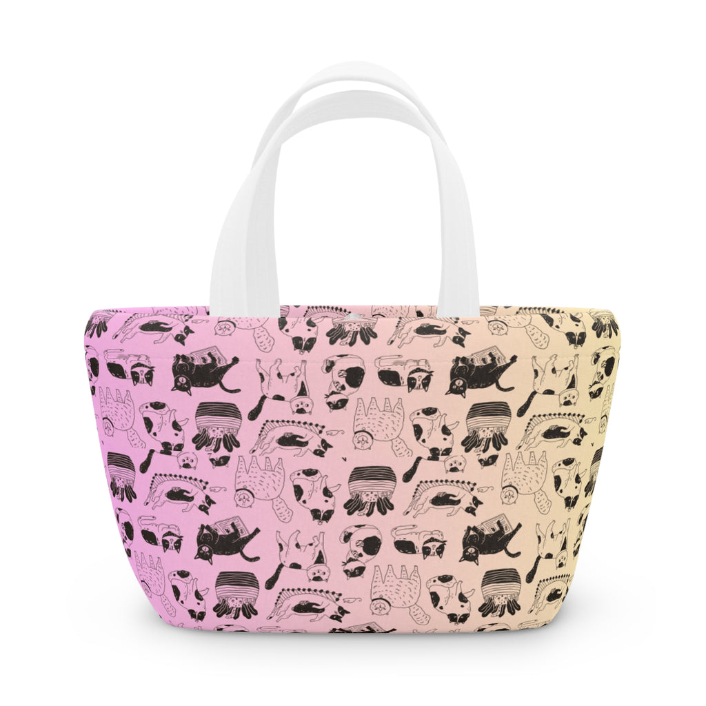 Cat Pattern Lunch Bag — Pastel Gradient Cute Kitty Tote for School & Work